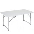 FDW 4FT Folding Table, Portable Fold-in-Half Plastic Picnic Party Table with Carrying Handle (White, 4FT)