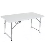 FDW 4FT Folding Table, Portable Fold-in-Half Plastic Picnic Party Table with Carrying Handle (White, 4FT)
