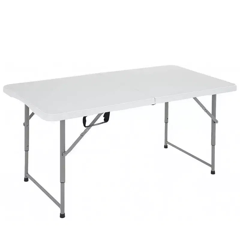 FDW 4FT Folding Table, Portable Fold-in-Half Plastic Picnic Party Table with Carrying Handle (White, 4FT)
