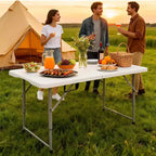 Tavolo pieghevole FDW 4FT, tavolo da picnic portatile in plastica pieghevole a metà con maniglia per il trasporto (bianco, 4FT)