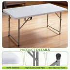 Tavolo pieghevole FDW 4FT, tavolo da picnic portatile in plastica pieghevole a metà con maniglia per il trasporto (bianco, 4FT)