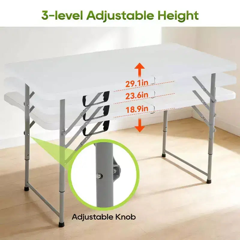 Tavolo pieghevole FDW 4FT, tavolo da picnic portatile in plastica pieghevole a metà con maniglia per il trasporto (bianco, 4FT)