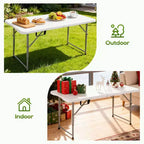Tavolo pieghevole FDW 4FT, tavolo da picnic portatile in plastica pieghevole a metà con maniglia per il trasporto (bianco, 4FT)