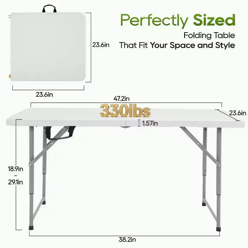 Tavolo pieghevole FDW 4FT, tavolo da picnic portatile in plastica pieghevole a metà con maniglia per il trasporto (bianco, 4FT)
