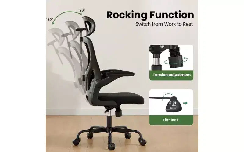 Sedia da ufficio ergonomica in rete TUYOHW, sedia da scrivania per ufficio domestico con supporto lombare e poggiatesta regolabili, sedia da computer con schienale alto e braccioli ribaltabili