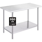 Stainless Steel Table for Prep & WorkNSF Metal Commercial Heavy Duty Table with Adjustable Undershelf and Foot for Restaurant Kitchen Home