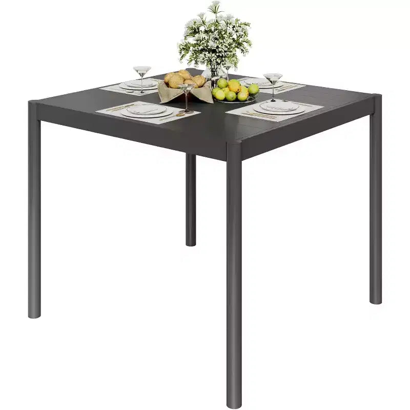 Garden Dining Table for 4/6 Person, Aluminum Patio Outdoor Table Rustproof Steel Frame, 350Lbs Heavy Duty Outdoor Furniture Maintenance Free, Black