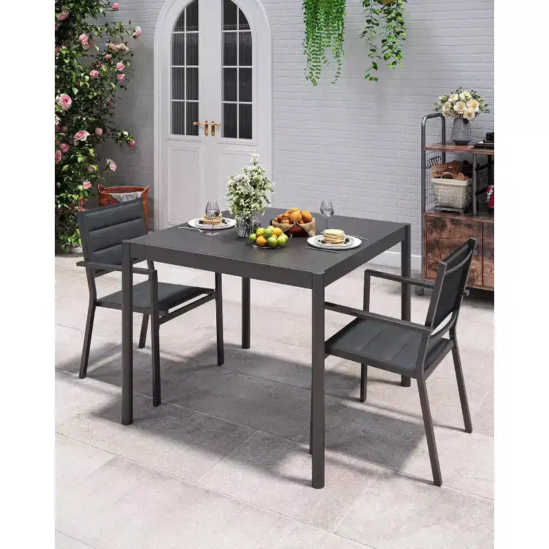 Tavolo da Pranzo da Giardino per 4/6 Persone, Tavolo da Esterno in Alluminio con Struttura in Acciaio Antiruggine, Mobilio da Esterno Robusto da 158 kg Senza Manutenzione, Nero