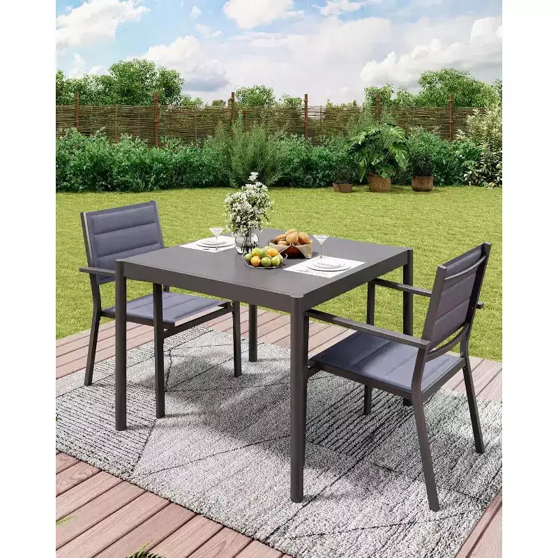 Tavolo da Pranzo da Giardino per 4/6 Persone, Tavolo da Esterno in Alluminio con Struttura in Acciaio Antiruggine, Mobilio da Esterno Robusto da 158 kg Senza Manutenzione, Nero