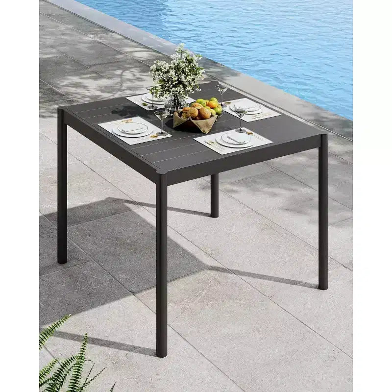 Tavolo da Pranzo da Giardino per 4/6 Persone, Tavolo da Esterno in Alluminio con Struttura in Acciaio Antiruggine, Mobilio da Esterno Robusto da 158 kg Senza Manutenzione, Nero