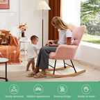 Poltrona a dondolo Teddy Glider Okak con schienale alto, poltrona imbottita, poltrona moderna da lettura per soggiorno, camera da letto