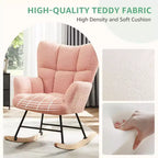 Poltrona a dondolo Teddy Glider Okak con schienale alto, poltrona imbottita, poltrona moderna da lettura per soggiorno, camera da letto