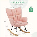 Poltrona a dondolo Teddy Glider Okak con schienale alto, poltrona imbottita, poltrona moderna da lettura per soggiorno, camera da letto