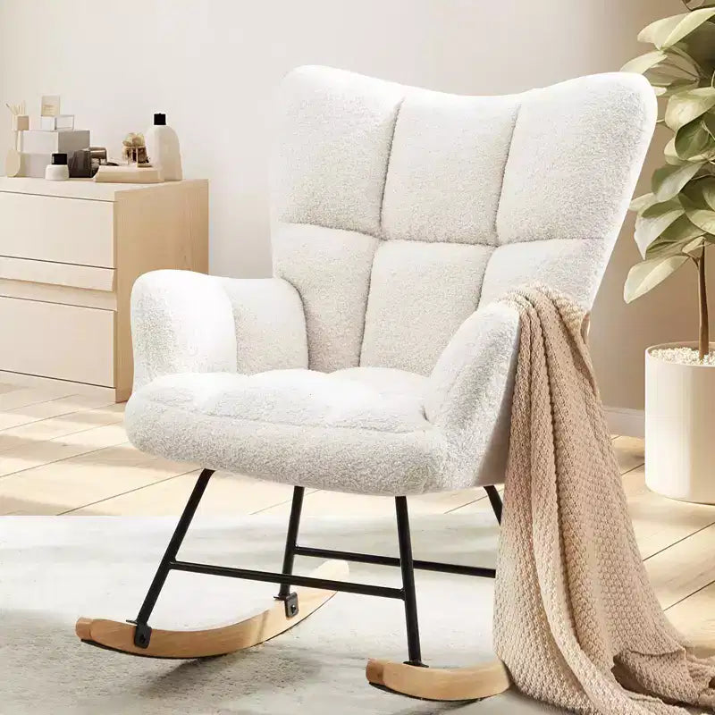 Okak Teddy Glider Rocker Chair with High Backrest, Upholstered Accent Chair, Modern Reading Chair for Living Room, Bedroom