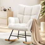 Okak Teddy Glider Rocker Chair with High Backrest, Upholstered Accent Chair, Modern Reading Chair for Living Room, Bedroom