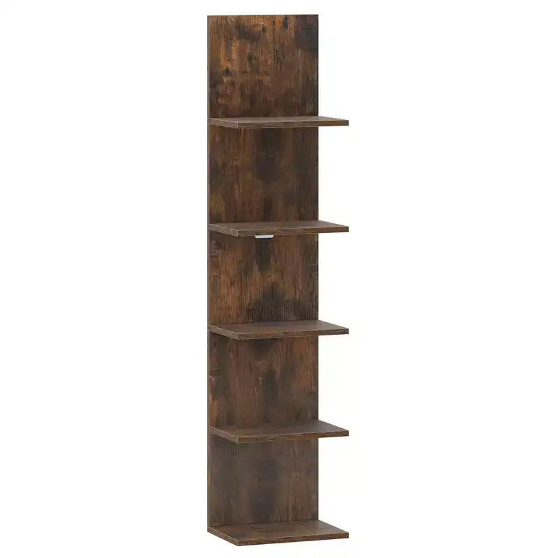 Costway 1/2 PEZZI Scaffali a Muro a 5 Livelli Mensola Verticale Galleggiante Unità di Archiviazione Organizer a Parete Marrone Rustico/Bianco