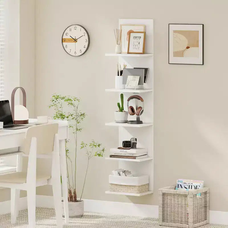 Costway 1/2 PEZZI Scaffali a Muro a 5 Livelli Mensola Verticale Galleggiante Unità di Archiviazione Organizer a Parete Marrone Rustico/Bianco