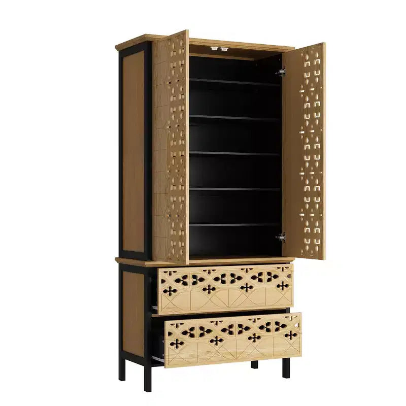 Famapy Vetrina Intagliata con Motivo Intricato Scaffali da Esposizione Scaffale da Collezione 2 Cassetti + 6 Ripiani da Esposizione Mobiletto per Arredamento Soggiorno