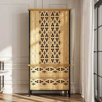 Famapy Vetrina Intagliata con Motivo Intricato Scaffali da Esposizione Scaffale da Collezione 2 Cassetti + 6 Ripiani da Esposizione Mobiletto per Arredamento Soggiorno
