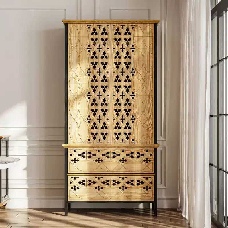 Famapy Vetrina Intagliata con Motivo Intricato Scaffali da Esposizione Scaffale da Collezione 2 Cassetti + 6 Ripiani da Esposizione Mobiletto per Arredamento Soggiorno