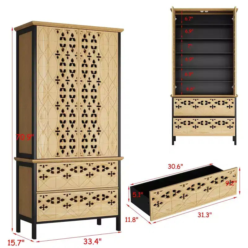 Famapy Vetrina Intagliata con Motivo Intricato Scaffali da Esposizione Scaffale da Collezione 2 Cassetti + 6 Ripiani da Esposizione Mobiletto per Arredamento Soggiorno