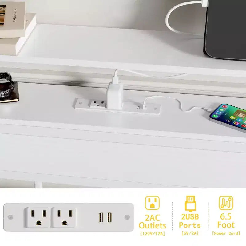 Telaio letto moderno bianco matrimoniale con luci a LED, testiera con vano portaoggetti, stazione di ricarica USB-C, base a piattaforma in metallo per camera da letto di adolescenti e gamer, senza bisogno di rete a doghe