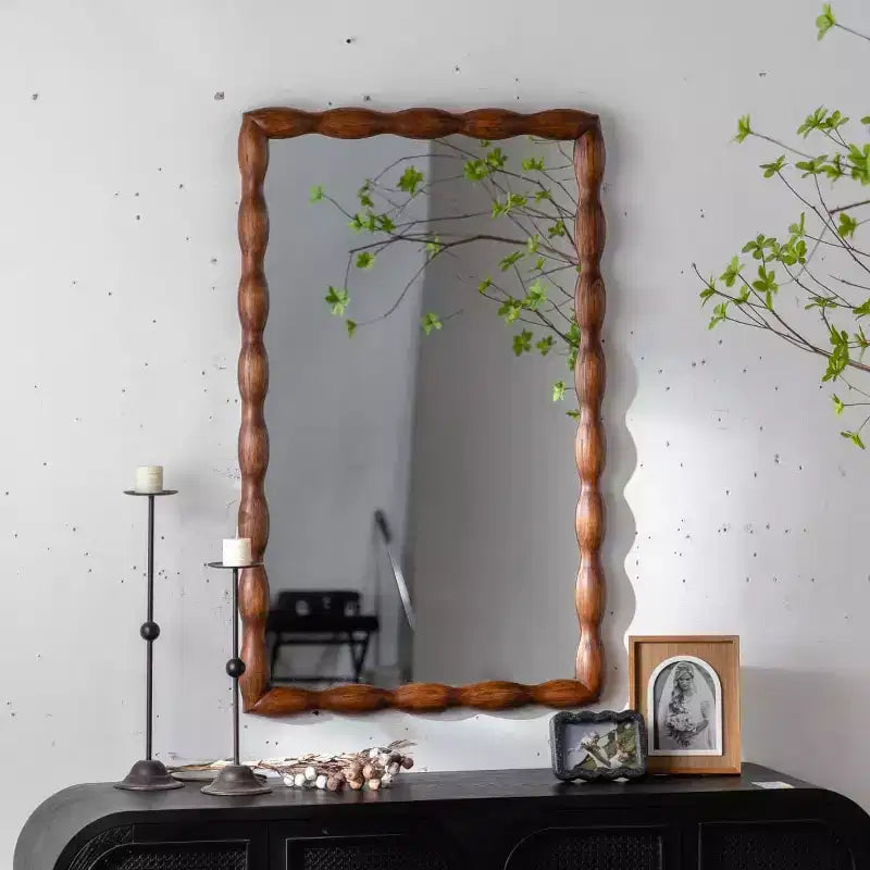 Specchio da parete decorativo in legno con bobina 36 x 24, specchio rettangolare con cornice a fuso per mobiletto bagno, soggiorno, ingresso - Panipeachy