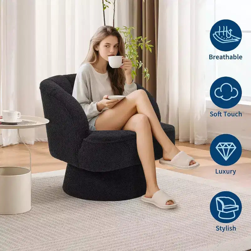 2 Poltrone Girevoli Moderne a Barilotto, Poltrona Imbottita Girevole a 360° con Schienale a Righe e Imbottitura Morbida per Ufficio Domestico