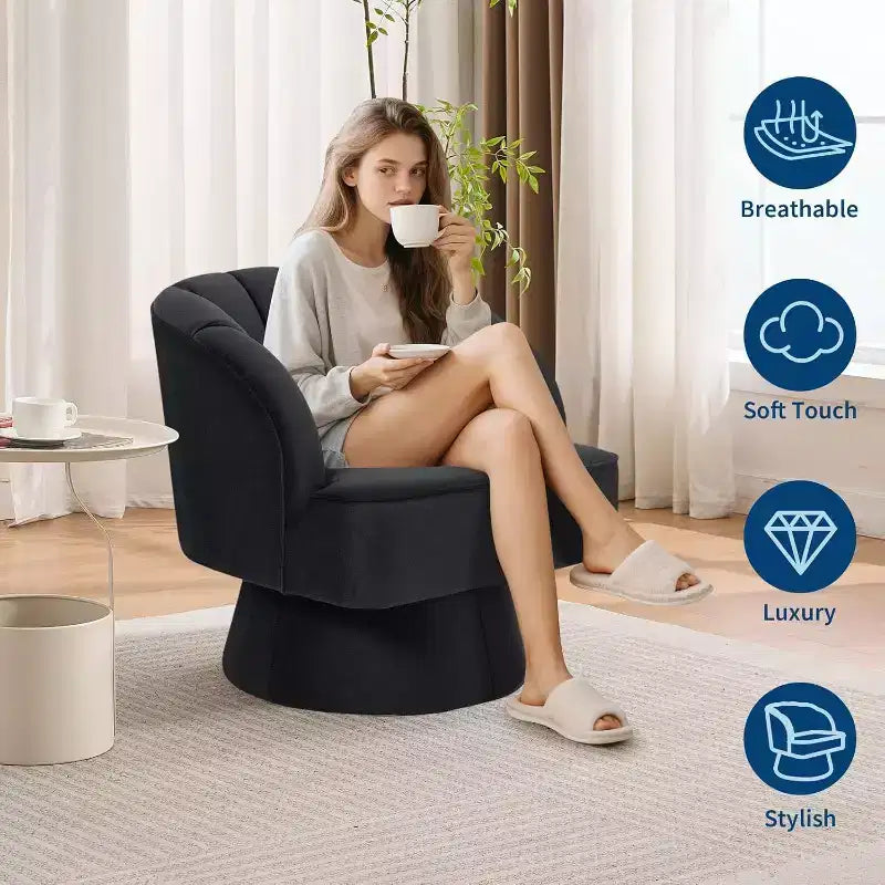 2 Poltrone Girevoli Moderne a Barilotto, Poltrona Imbottita Girevole a 360° con Schienale a Righe e Imbottitura Morbida per Ufficio Domestico