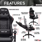 Sedia da gaming ergonomica regolabile TUYOHW, sedia da ufficio girevole a 360° con cuscino per testa e lombare, sedia reclinabile 90-150 per ufficio e casa, max 136 kg, nera