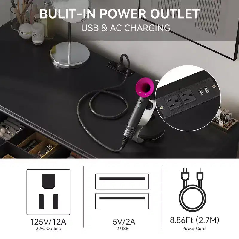 Whisen Elegante Tavolino da Trucco e Sedia, Moderna Toilette con Organizer, Scrivania