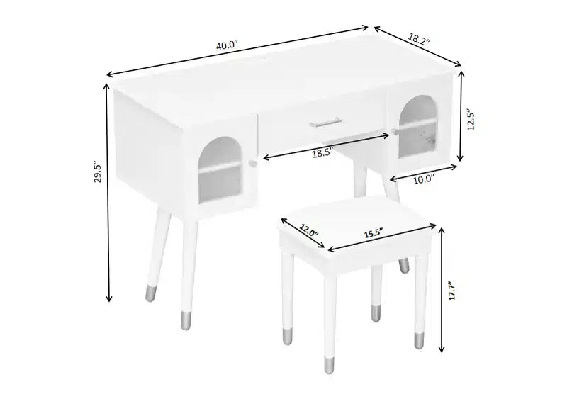 Whisen Elegante Tavolino da Trucco e Sedia, Moderna Toilette con Organizer, Scrivania