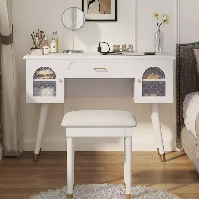 Whisen Elegante Tavolino da Trucco e Sedia, Moderna Toilette con Organizer, Scrivania