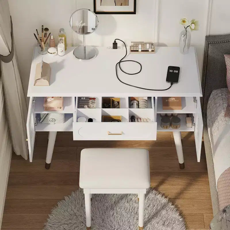 Whisen Elegante Tavolino da Trucco e Sedia, Moderna Toilette con Organizer, Scrivania