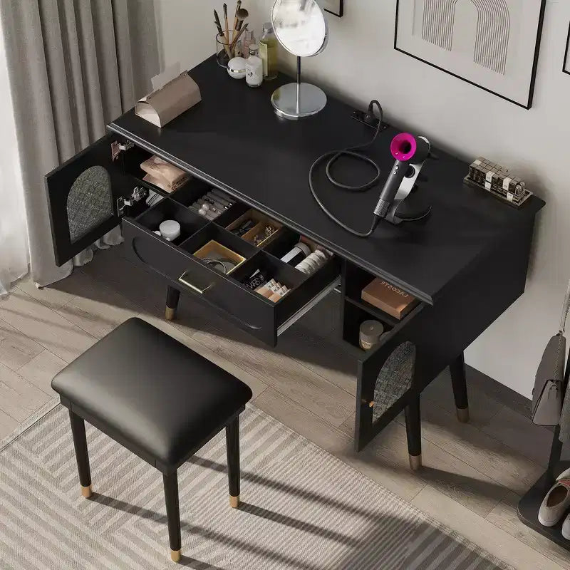 Whisen Elegante Tavolino da Trucco e Sedia, Moderna Toilette con Organizer, Scrivania