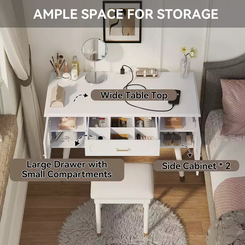 Whisen Elegante Tavolino da Trucco e Sedia, Moderna Toilette con Organizer, Scrivania