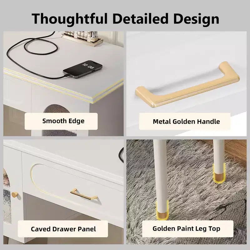 Whisen Elegante Tavolino da Trucco e Sedia, Moderna Toilette con Organizer, Scrivania