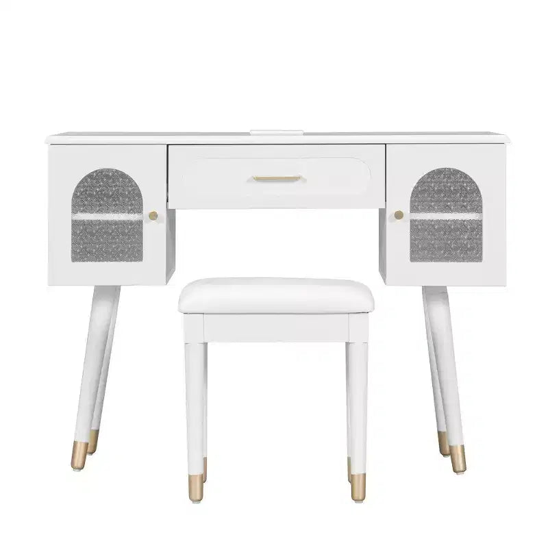 Whisen Elegante Tavolino da Trucco e Sedia, Moderna Toilette con Organizer, Scrivania