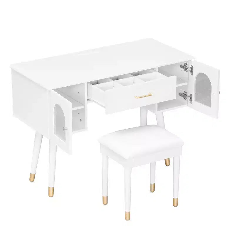 Whisen Elegante Tavolino da Trucco e Sedia, Moderna Toilette con Organizer, Scrivania