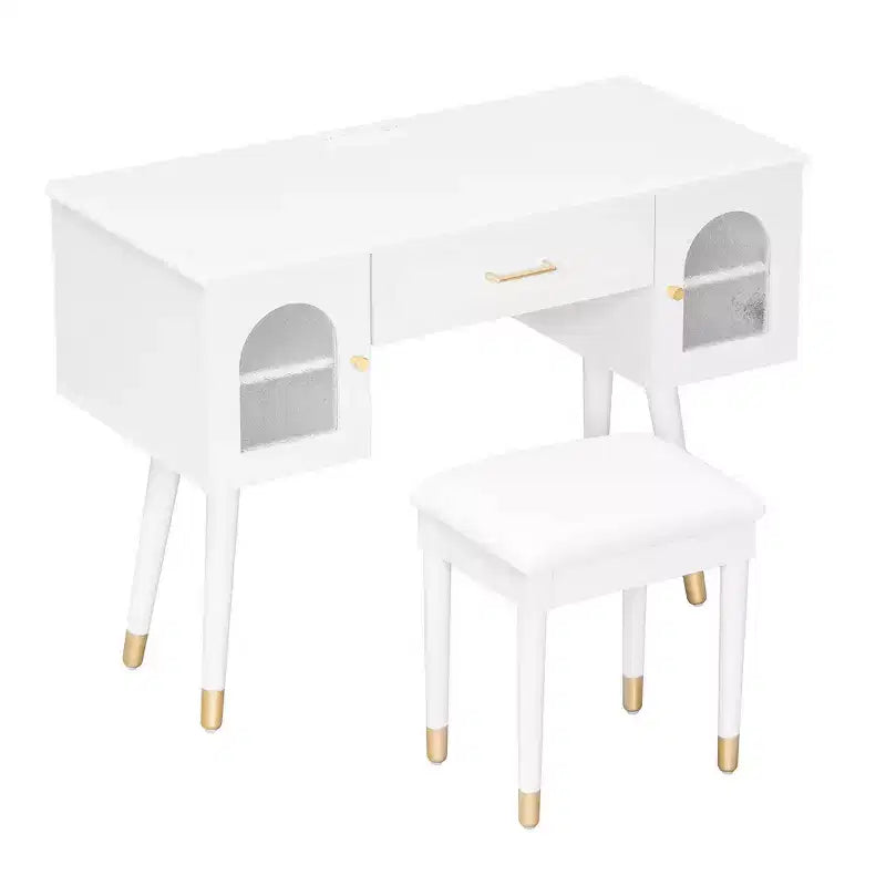Whisen Elegante Tavolino da Trucco e Sedia, Moderna Toilette con Organizer, Scrivania