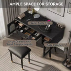 Whisen Elegante Tavolino da Trucco e Sedia, Moderna Toilette con Organizer, Scrivania