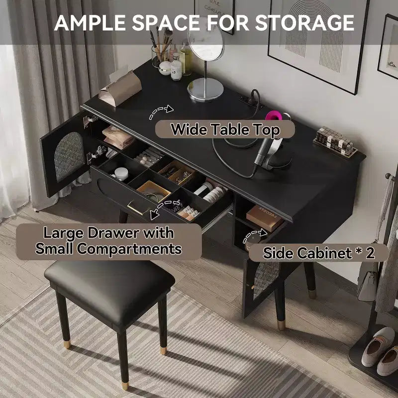 Whisen Elegante Tavolino da Trucco e Sedia, Moderna Toilette con Organizer, Scrivania