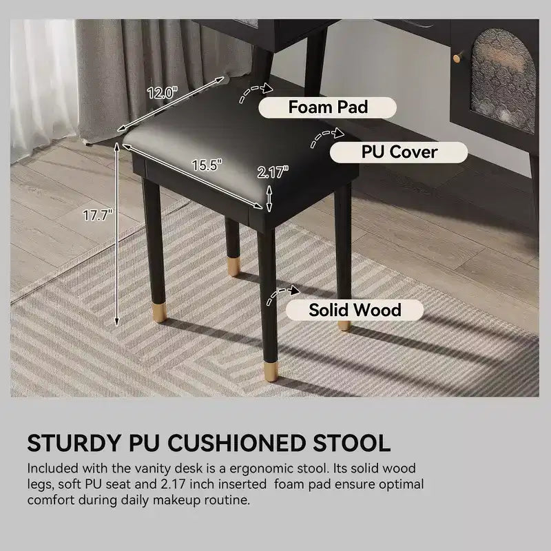 Whisen Elegante Tavolino da Trucco e Sedia, Moderna Toilette con Organizer, Scrivania