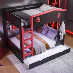GDFStudio Letto a Castello in Legno Haven con Letto Estraibile, Ripiani Contenitori e Ganci
