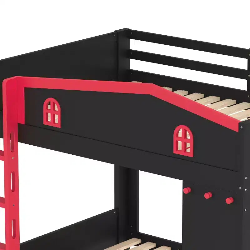 GDFStudio Letto a Castello in Legno Haven con Letto Estraibile, Ripiani Contenitori e Ganci