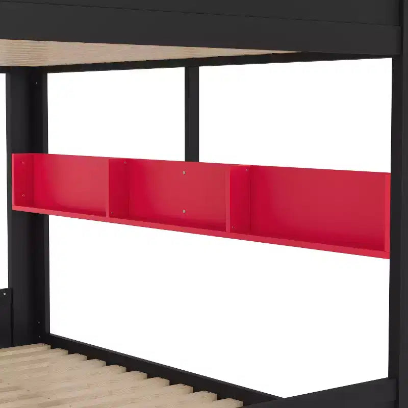 GDFStudio Letto a Castello in Legno Haven con Letto Estraibile, Ripiani Contenitori e Ganci