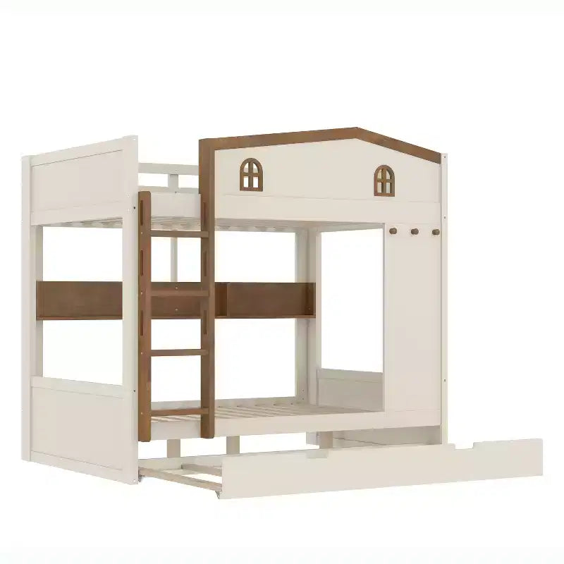 GDFStudio Letto a Castello in Legno Haven con Letto Estraibile, Ripiani Contenitori e Ganci