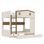 GDFStudio Letto a Castello in Legno Haven con Letto Estraibile, Ripiani Contenitori e Ganci