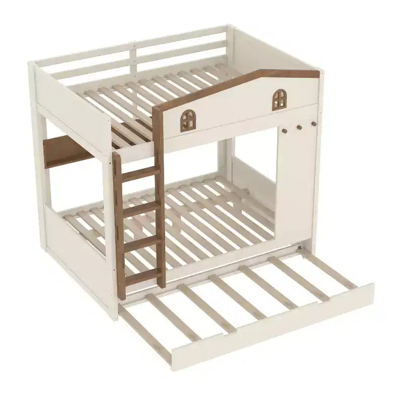 GDFStudio Letto a Castello in Legno Haven con Letto Estraibile, Ripiani Contenitori e Ganci