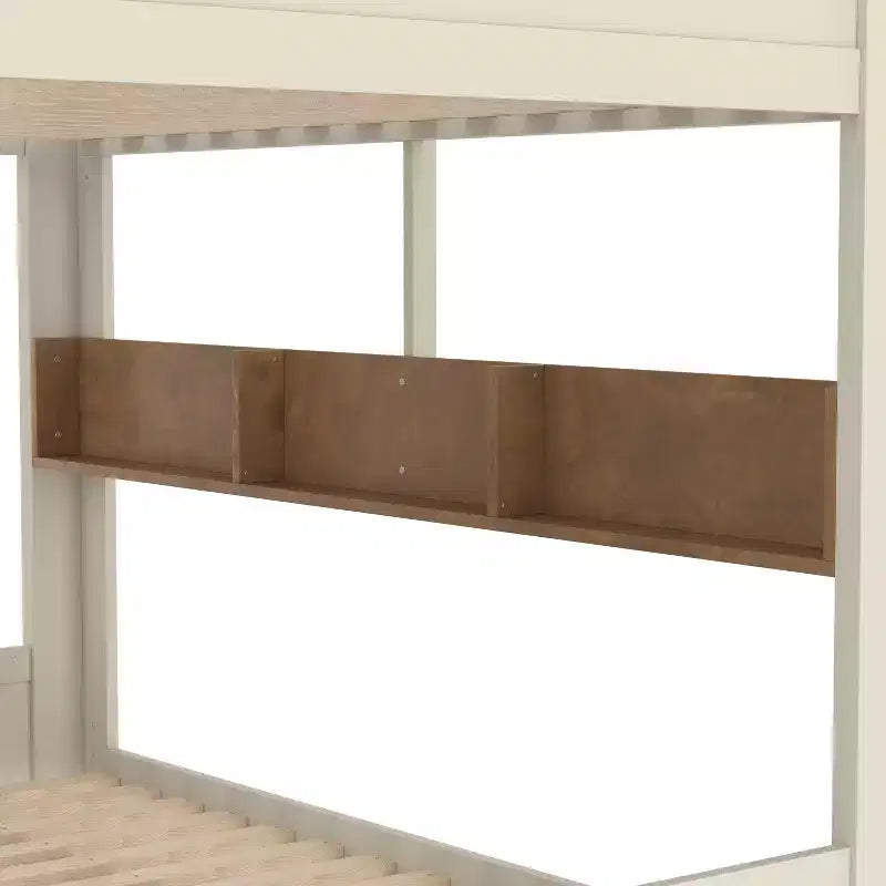 GDFStudio Letto a Castello in Legno Haven con Letto Estraibile, Ripiani Contenitori e Ganci